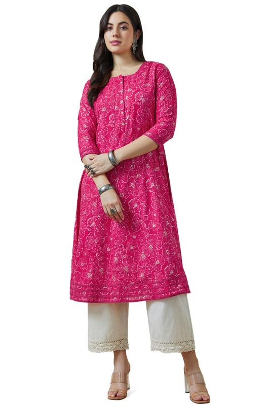 Soch Women Botanical Print Panelled Cotton Slub Kurta