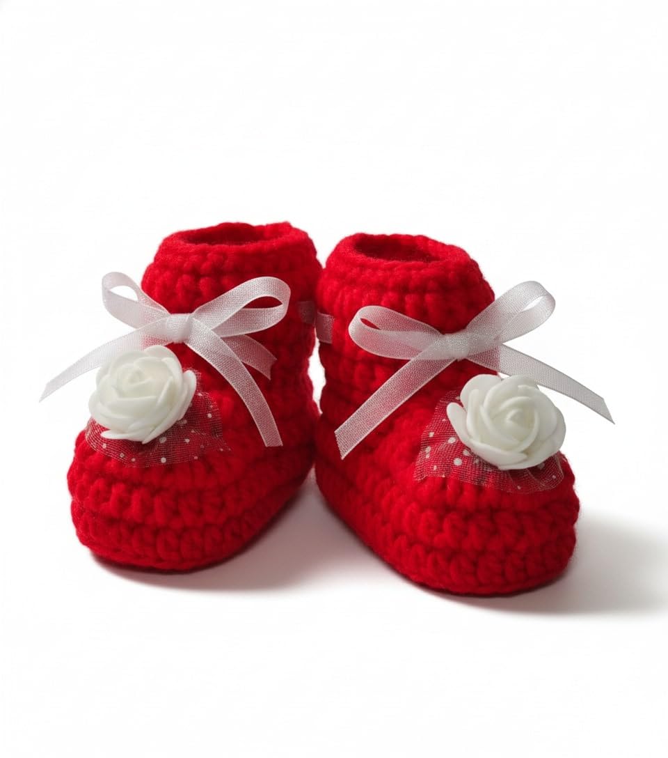 Blacktail Baby Girls Woolen Shoes,Woolen Born Baby Booties Shoes For Boys And Girls (012 Month Kids) (Red) 11