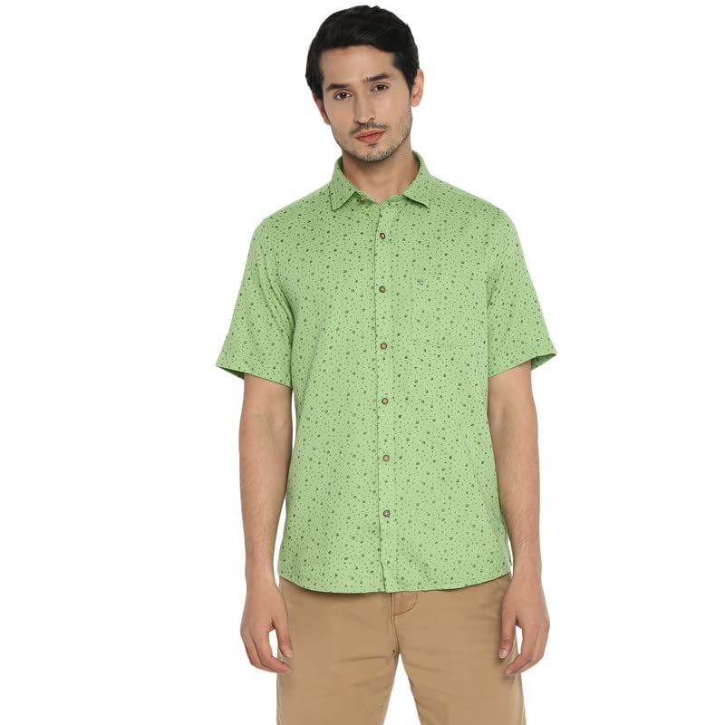 Turtle Men Cotton Green Slim Printed Fit Shirts