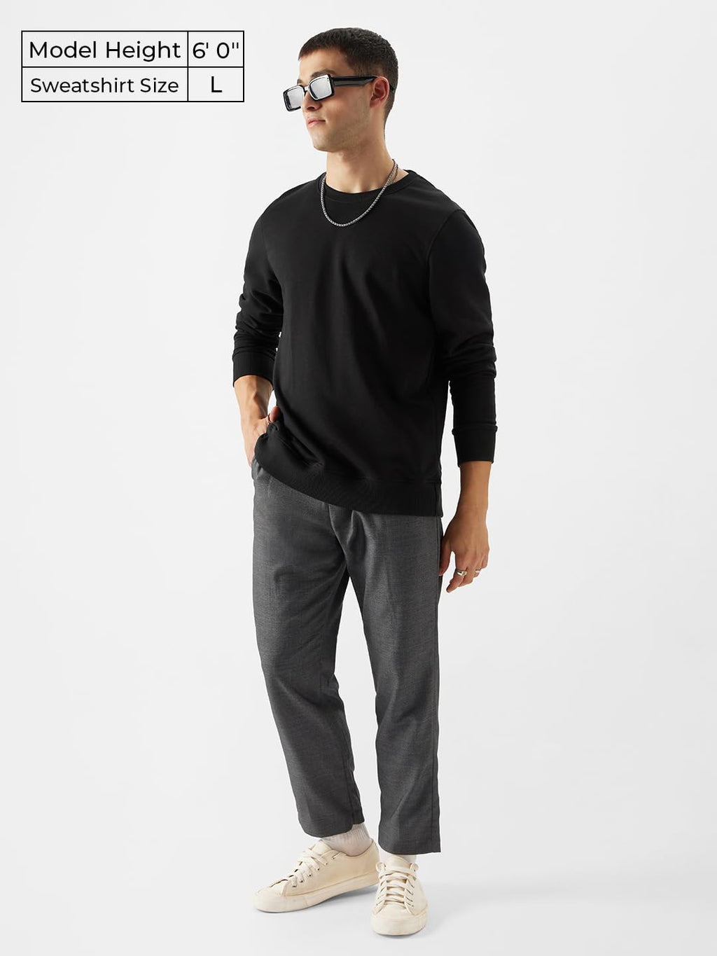 The Souled Store Black Mens Regular fit Full Sleeve Solids Cotton and Polyester Sweatshirts Shirts Casual Button-Down Half Sleev