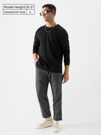 The Souled Store Black Mens Regular fit Full Sleeve Solids Cotton and Polyester Sweatshirts Shirts Casual Button-Down Half Sleev