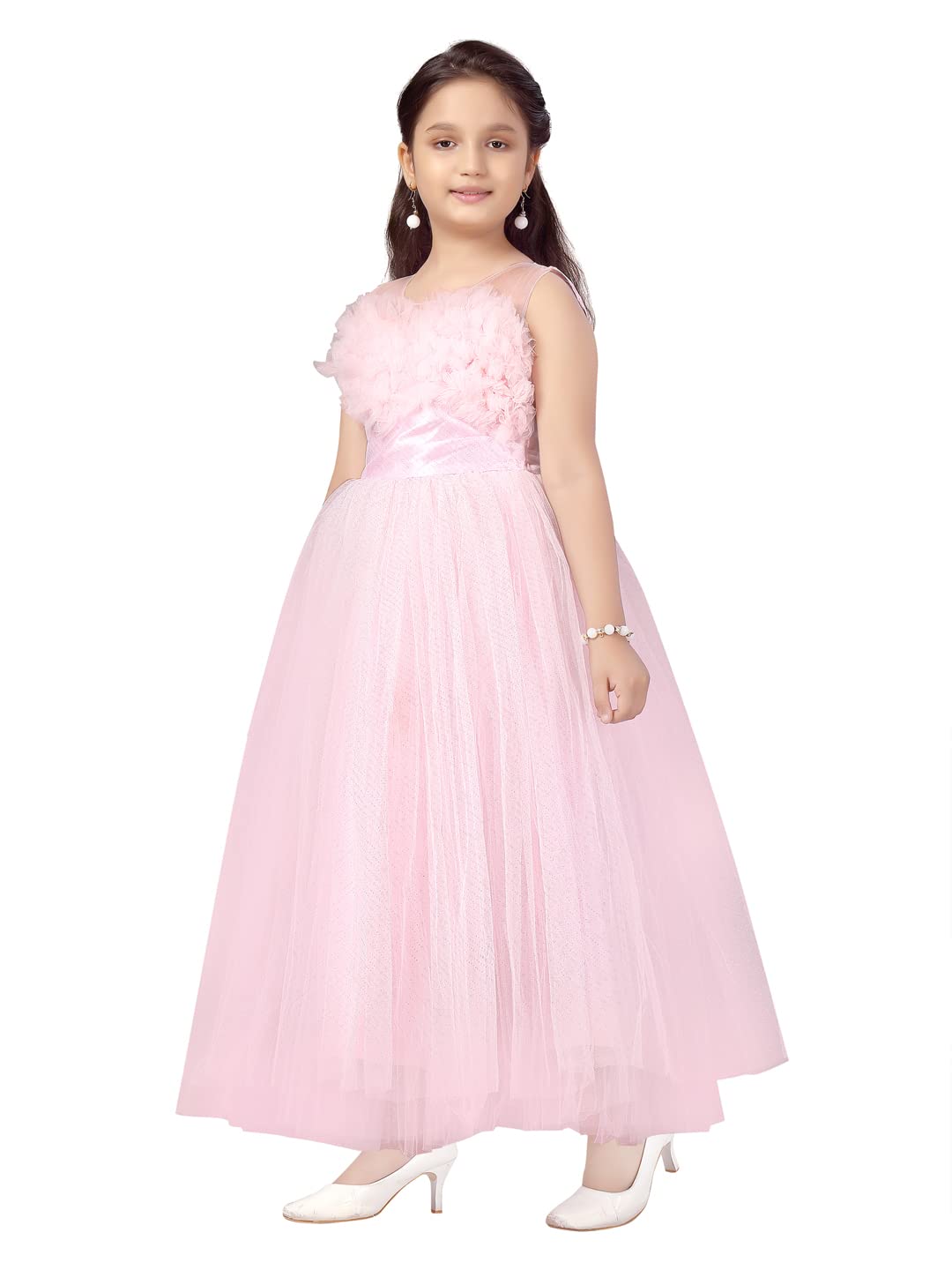 Aarika Girls Nylon Classic Maxi Dress (G-16551_Pink