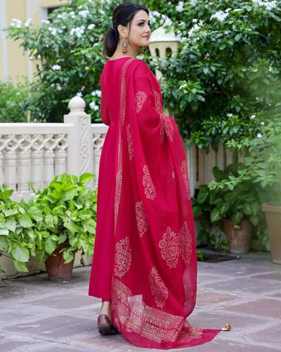 ANNI DESIGNER Womens Rayon Blend Solid Anarkali Kurta with Pant & Dupatta (Magic-Pink-NW_XXL_Pink_XX-Large)
