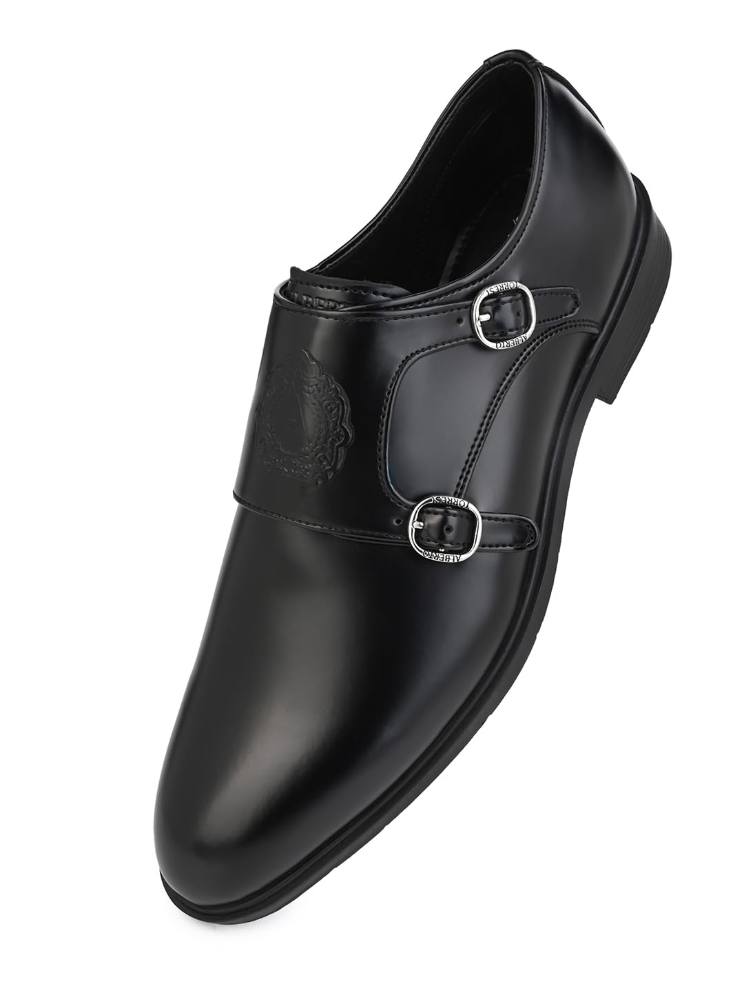 ALBERTO TORRESI Mens Black Synthetic Double Monk Strap Formal Shoe with and TPR Sole 10