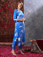 ANNI DESIGNER Womens Rayon Blend Straight Printed Kurta with Pant (ANAAR-BLUE-VKS03_M_Blue_Medium)