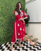ANNI DESIGNER Womens Rayon Blend Straight Embroidered Kurta with Pant & Dupatta (SABYA Pink_L_Pink_Large)