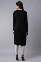 W For Woman Women'S Acrylic Black Slim Fit Winter Dress Knee-Length