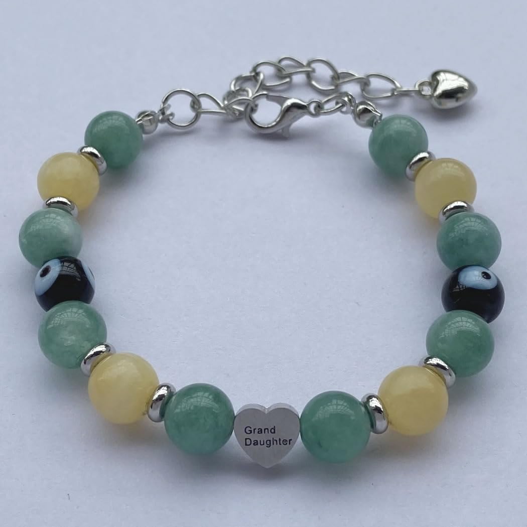 DOLON Handmade Beaded Stainless Steel Heart Granddaughter Charm Evil Eye Lucky Bracelet Birthday Christmas Holiday Gift
