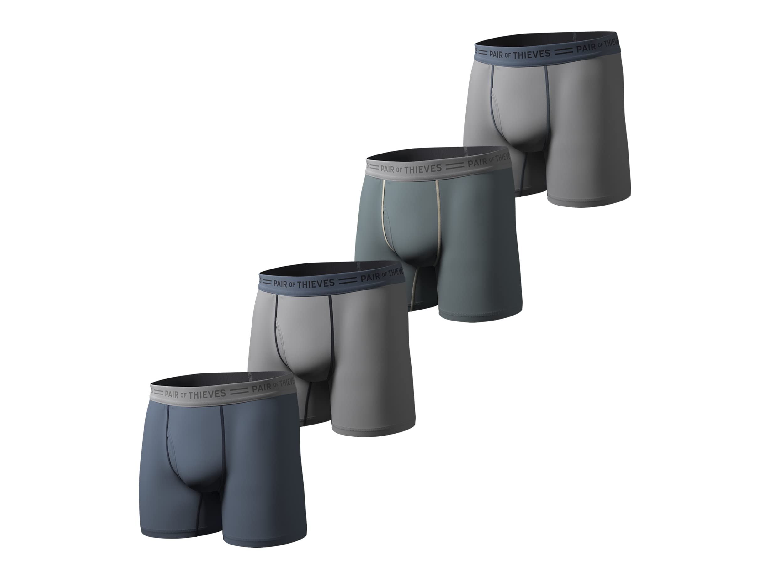 Pair of Thieves Men's 4 Pack Everyday Cotton Boxer Briefs, Grey/Denim, Medium