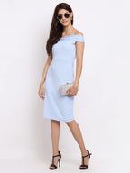 Shasmi WomenS Comfortable Sky Blue Sweetheart Neck Sleeveless Solid Midi Bodycon Casual Western Stylish Dress For Womens/Midi D