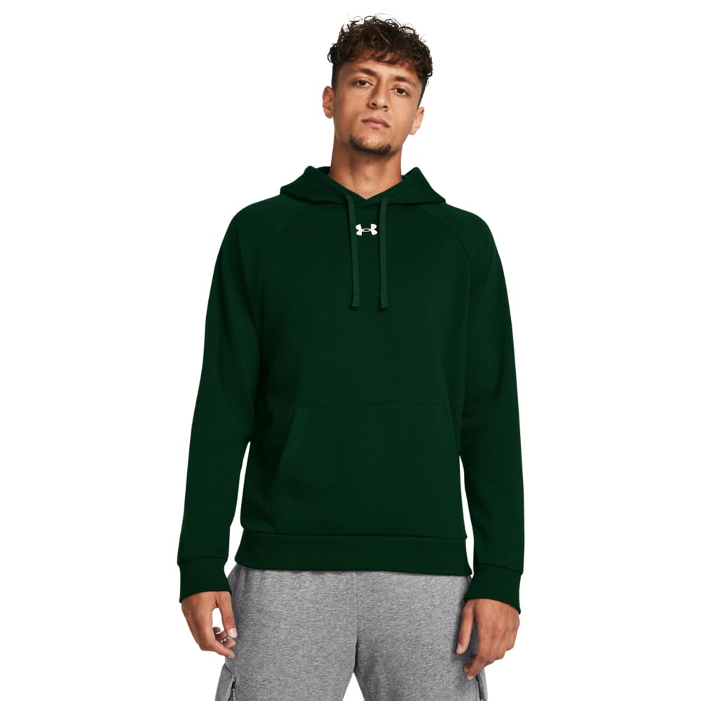 Under Armour Men's Rival Fleece Hoodie, (301) Forest Green / / White, Large