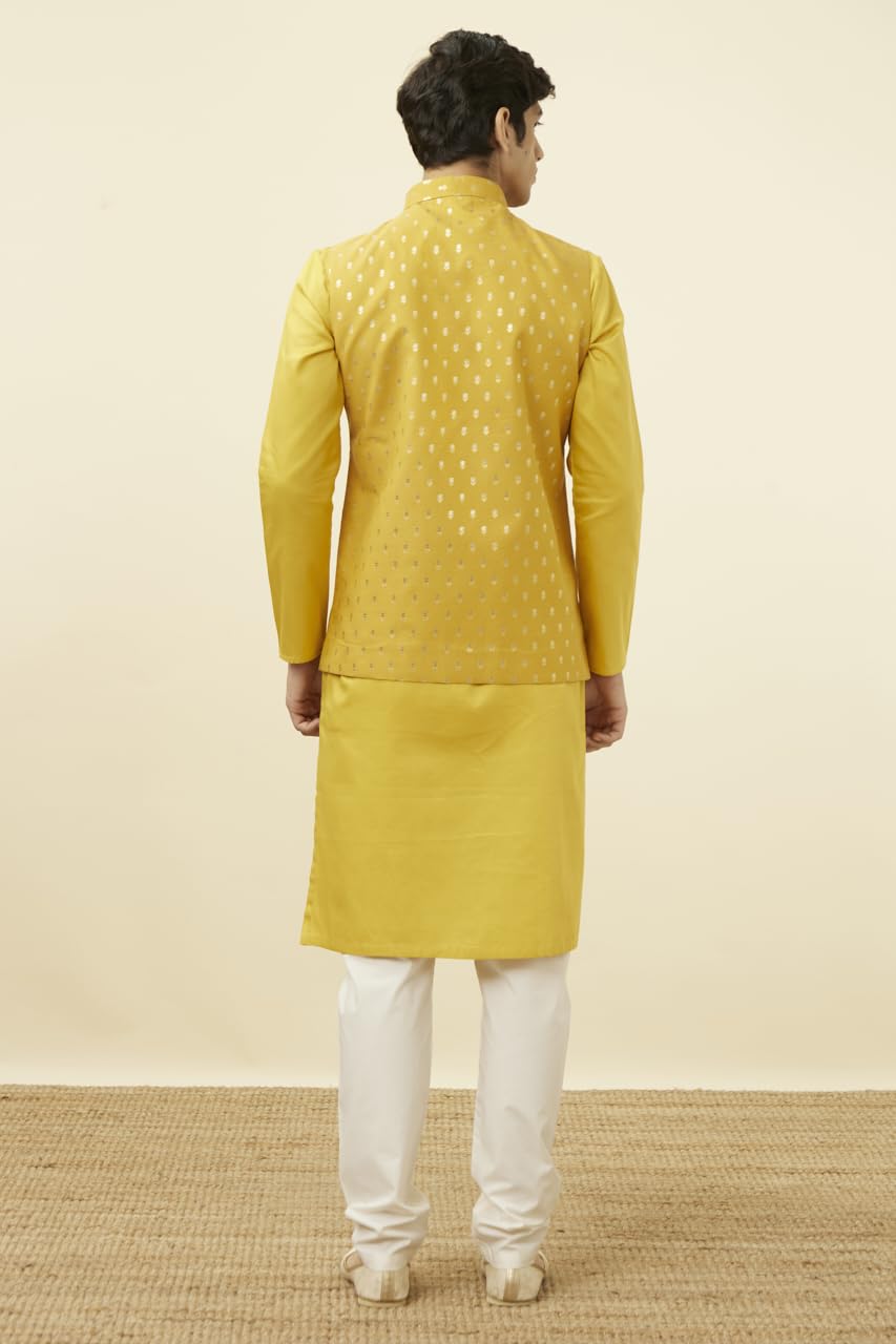 Manyavar Mens Chanderi Self Design Sleeveless Casual,Traditional Nehru Jacket