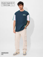 The Souled Store Solids: Deep Sea Blue Oversized T-Shirt for Men Boys Cotton Casual Half Sleeves Baggy Loose Fit Drop Shoulder R