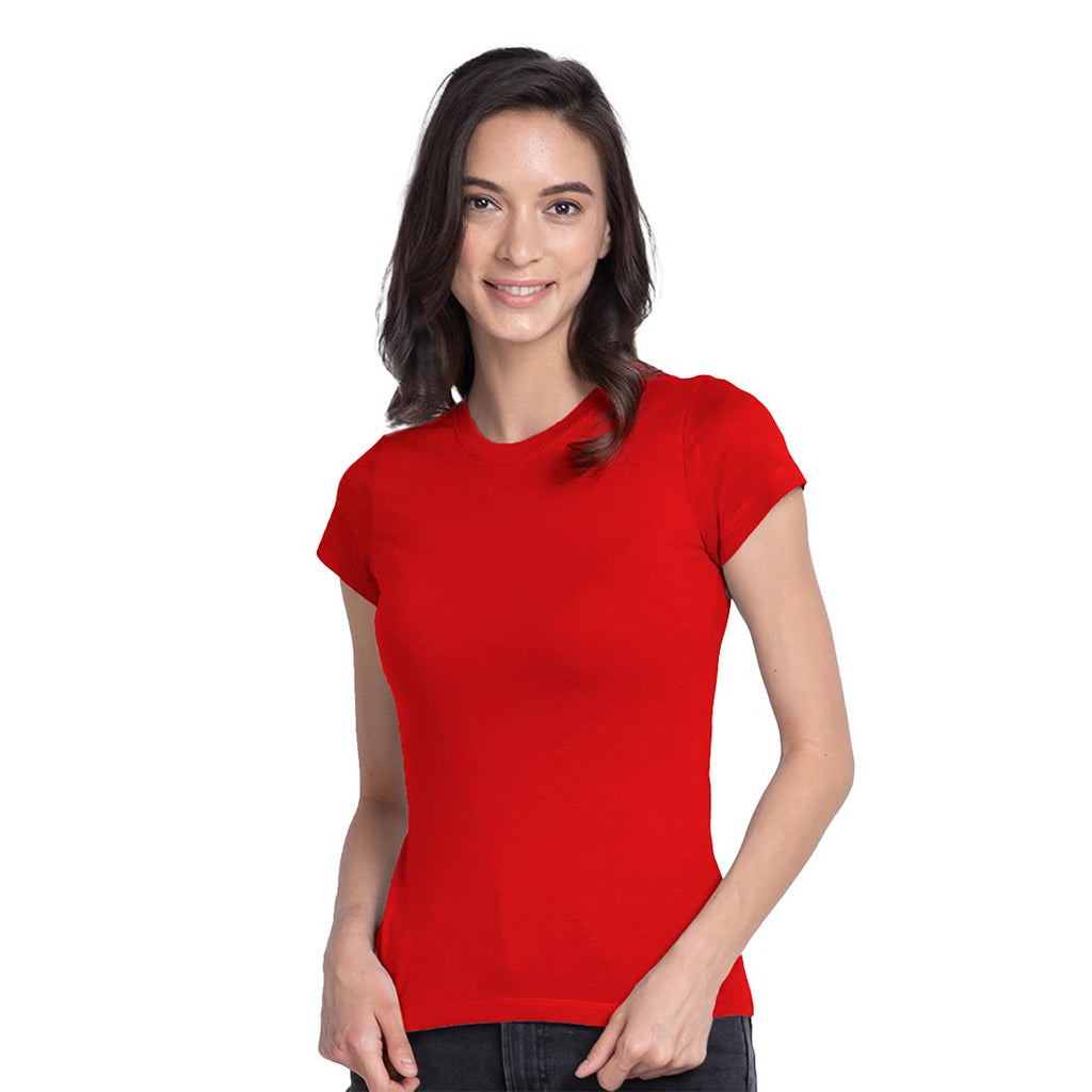 Bewakoof Womens Red Slim Fit T-Shirt