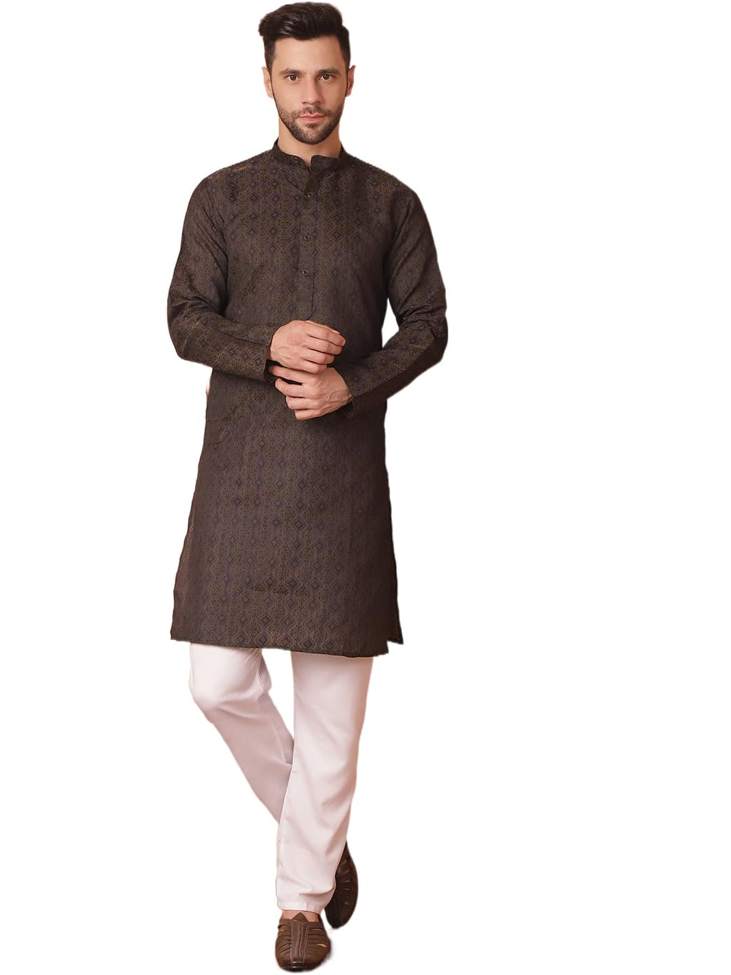 Jompers Mens Woven Design Silk Blend Kurta Pyjama Set