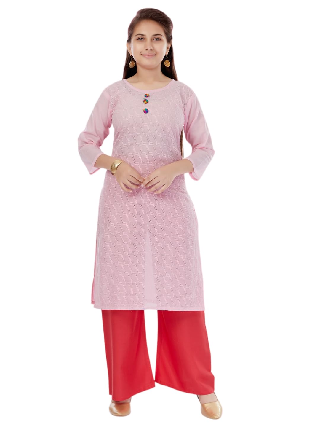 Aarika Girls Pink Colour Cotton Embroidery Kurti (Kurti-K-181-Pink-32)