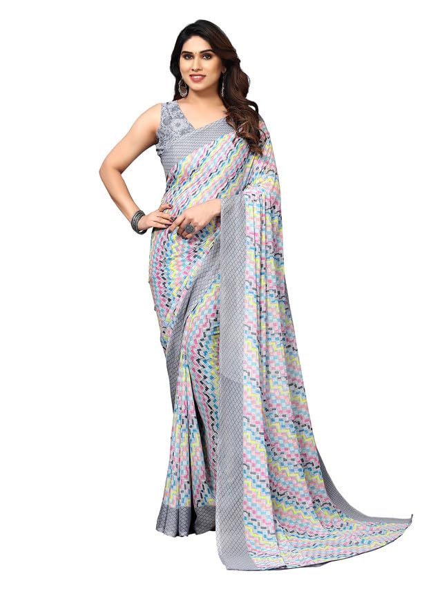 Satrani Womens Printed Georgette Saree (3185S2280N_Light Grey & Multi3)