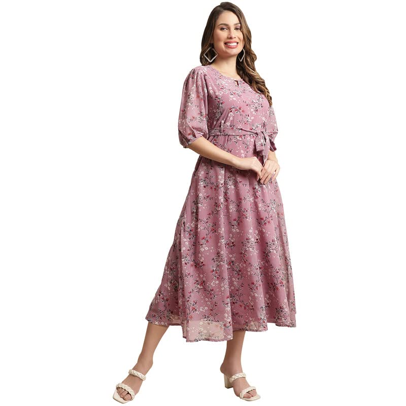 Preneum WomenS Maxi Fit & Flare Print Georgette Regular Sleeves Casual |Long Gown For Women |Latest Style |Festival & Occasion
