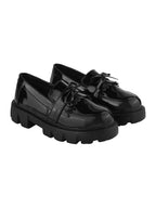 Shoetopia Front Tie Detailed Black Loafers for Women & Girls /EU39