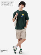The Souled Store at The Beach Men and Boys Short Sleeves Round Neck Green Graphic Printed Cotton Oversized T-Shirts