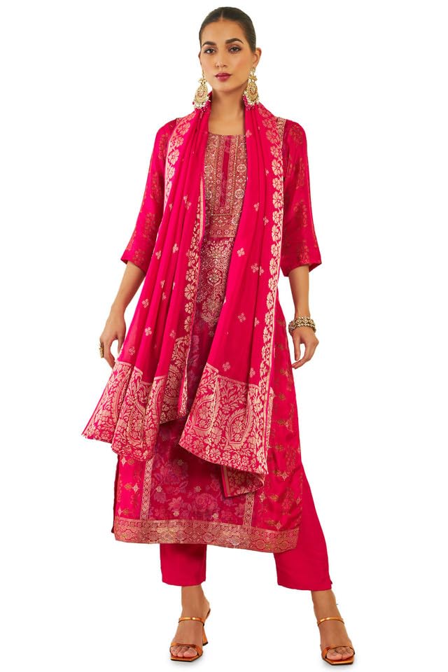 Soch Women Brocade Suit Set with Floral Print and Hand Embroidery