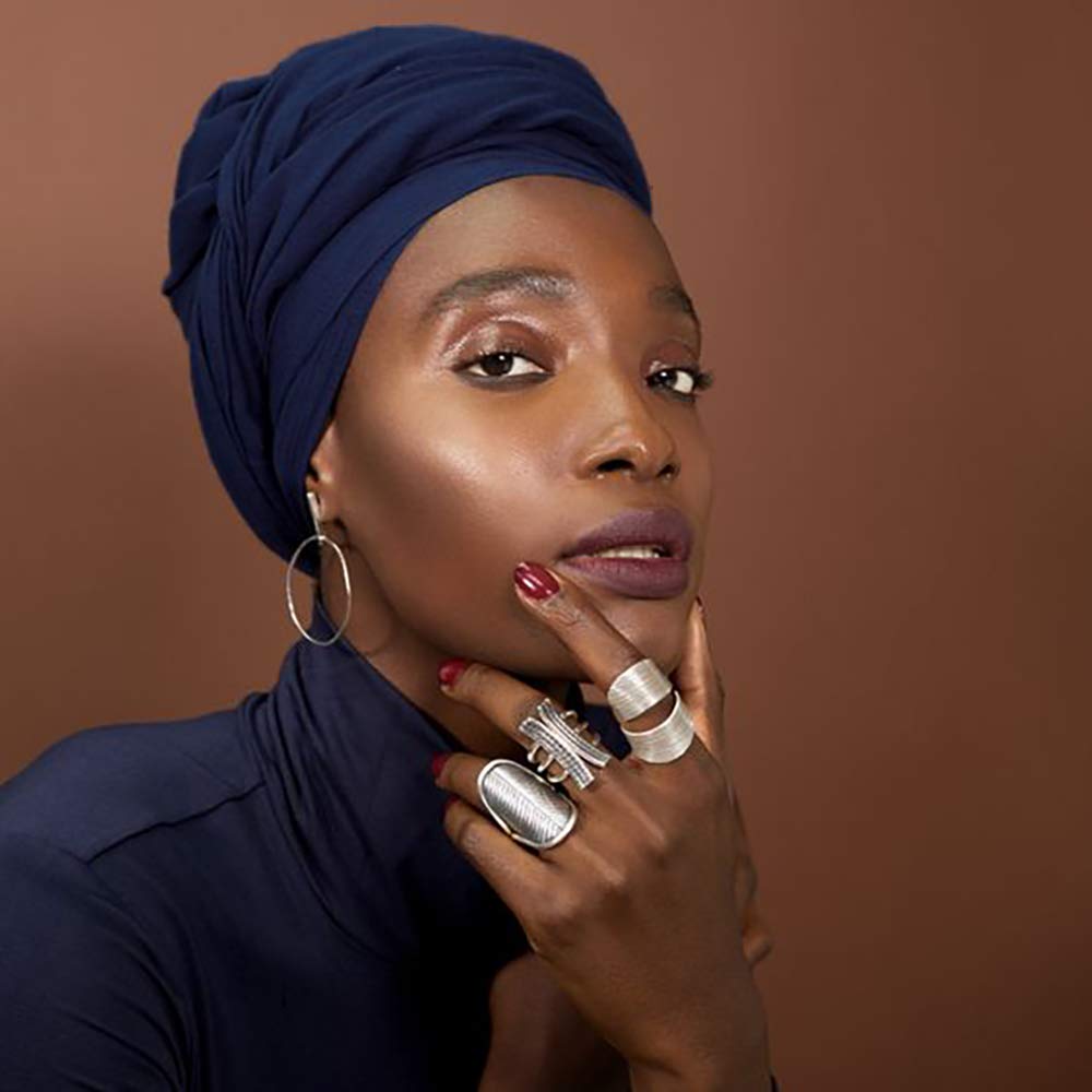 Harewom Headwraps for Women African Turbans Stretch Jersey Knit Scarf Headbands Tie for Bad Hair Day Navy Blue