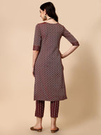 Nainvish Cotton Blend Kurti Pant & Dupatta | Kurta Set For Women | Women Kurta Pant Dupatta Set | Maroon Kurta Set For Women | Printed Kurta Pant Dupatta Set