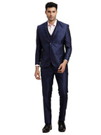 Turtle Men Poly-Viscose Dobby Print Full Sleeve Three Piece Blue Party Suit