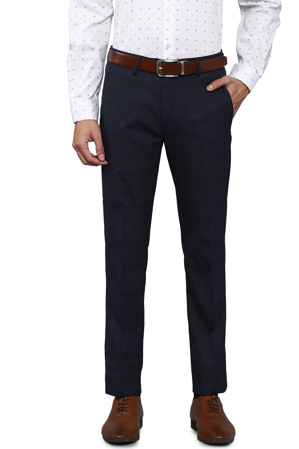 Louis Philippe Men Navy Super Slim Fit Solid Flat Front Formal Trousers