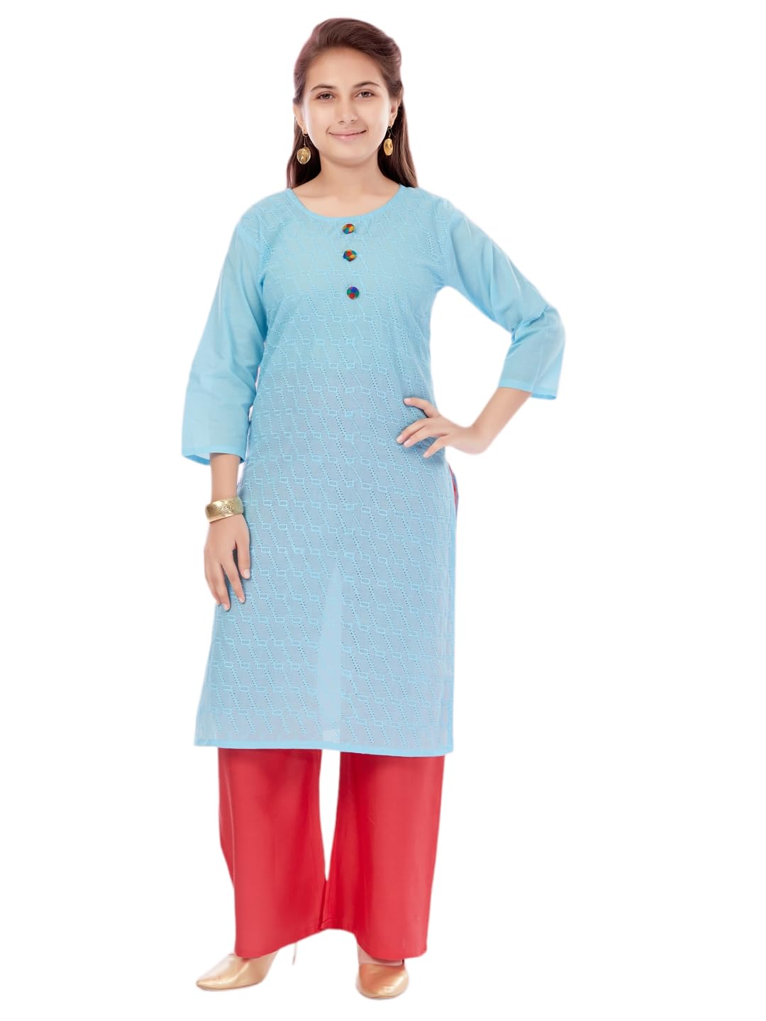 Aarika Girls Firozi Colour Cotton Embroidery Kurti (KURTI-K-181-FIROZI-30)