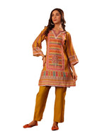 Varanga Women Mustard Ethnic Printed Straight Kurta With Trousers  Cotton Set For Casual Outings, Stylish Design For All Occasio