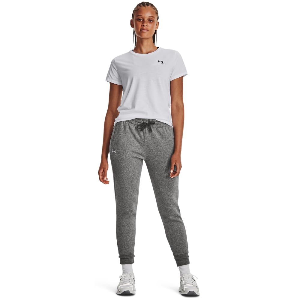 Under Armour Womens Rival Fleece Joggers, (025) Castlerock Light Heather / / White, Large