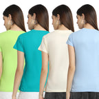 Preneum Womens Cotton Regular Fit Latest Graphic Stylish Printed Short Sleeves Casual T-Shirt || Latest Trendy & Style (Pack 4)