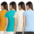 Preneum Womens Cotton Regular Fit Latest Graphic Stylish Printed Short Sleeves Casual T-Shirt || Trends & Stylish (Pack 4), Bei