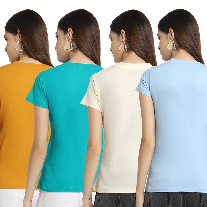 Preneum Womens Cotton Regular Fit Latest Graphic Stylish Printed Short Sleeves Casual T-Shirt || Trends & Stylish (Pack 4), Bei