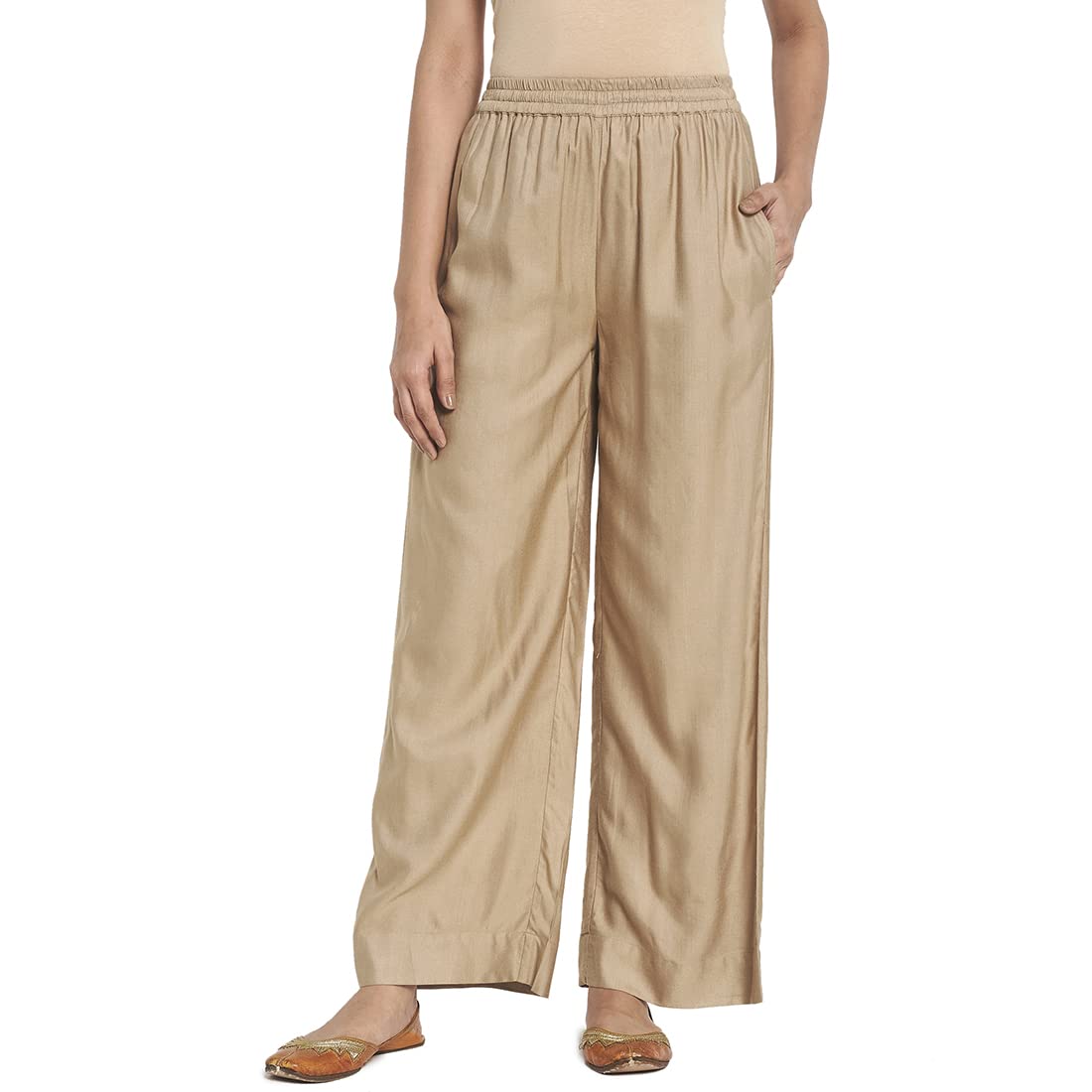 Fabindia Women Viscose Silk Pallazo Beige_S
