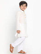 Jbn Creation Boys Cream Cotton Blend Kurta Pyjama And Cap Set