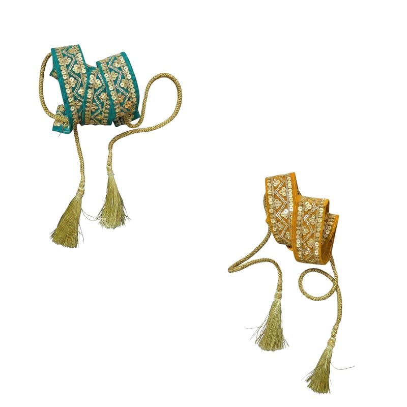 The Cool Grandmom Combo Of 2 Stylish Fabric Belts For Women Saree | Turquoise Green + Mustard Yellow | Easy To Tie And Adjustabl 60