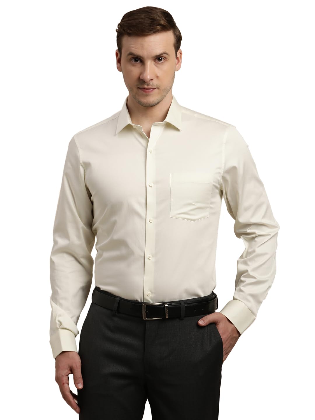 Turtle Men 100% Cotton Slim Fit Cream Solid Formal Shirt