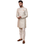 Kisah MenS Ethnic Wear Silk Blend Woven Design Regular Fit White Indo-Western Sherwani Set Indo-Western