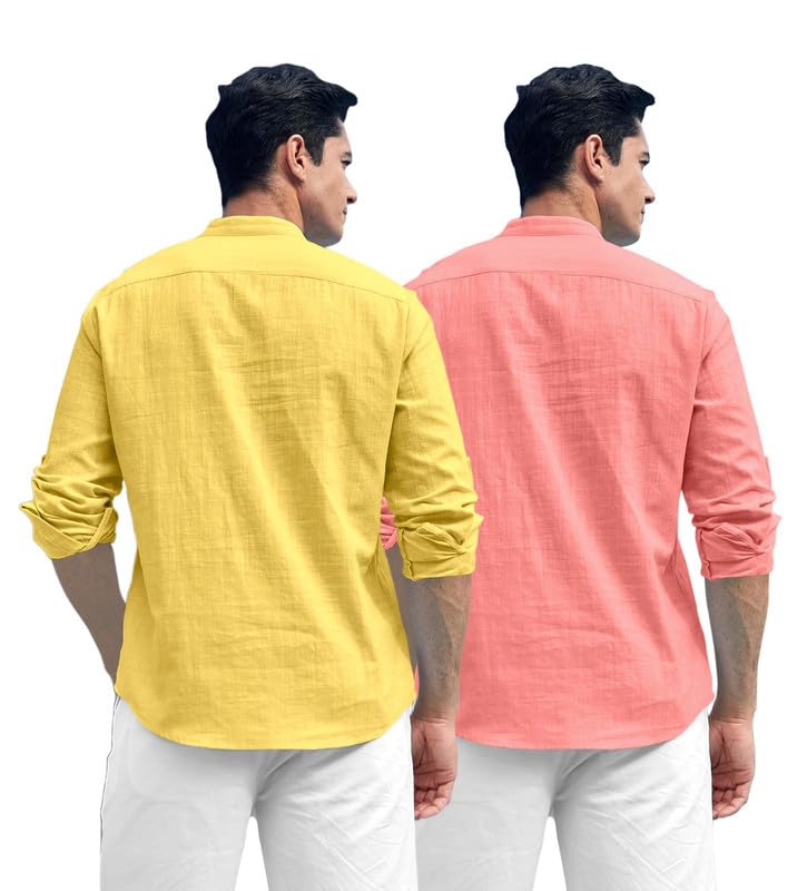 Royalscout Combo Of MenS Solid Cotton Blend Full Sleeve Straight Kurta Shirt (Pack Of 2)