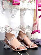 Shoetopia Embellished Rhinstone Silver Heeled Sandals For Women & Girls /Eu38