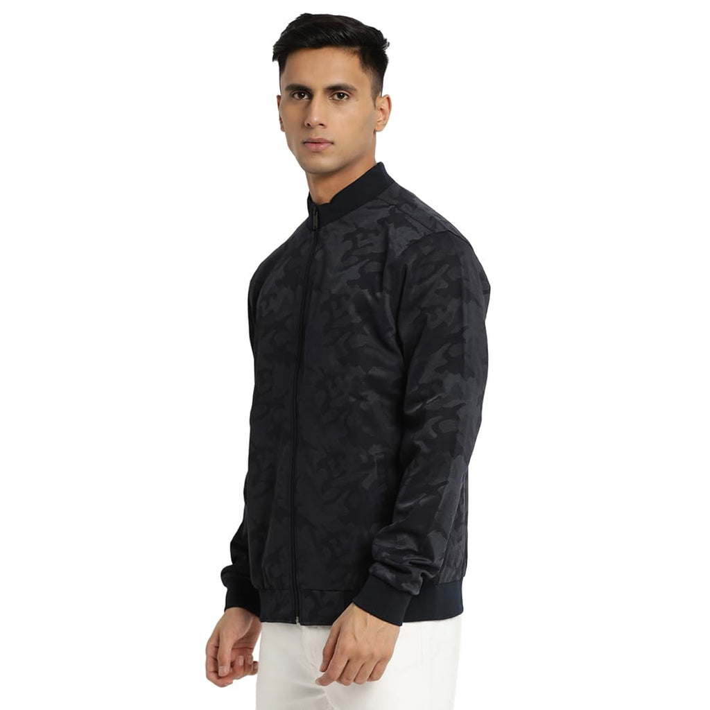 Turtle Men Knitted Printed Regular Fit Full Sleeve Black Windcheater Jacket