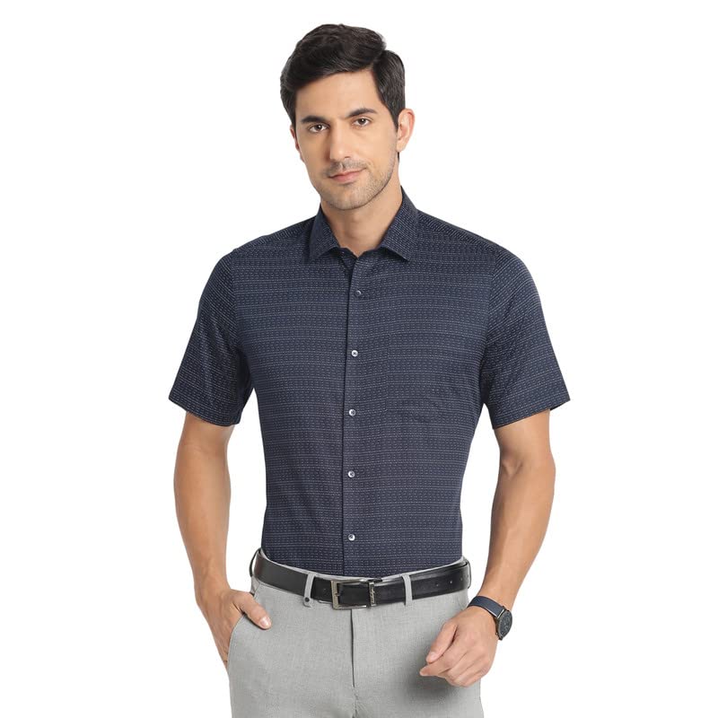 Turtle Men Pure Cotton Dark Blue Printed Regular Fit Formal Shirts