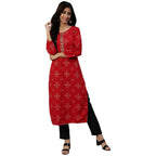 Anubhutee Women'S Rayon Red Ethnic Motifs Printed Straight Kurta Suit Set With Palazzo