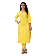 rangita Yellow Cotton Printed Straight Kurta With Pant | Kurta Set For Women_2XL