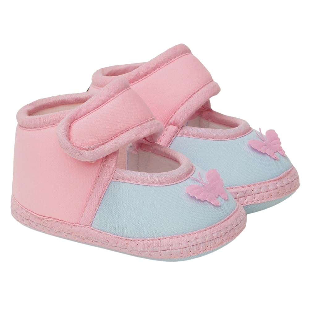 Neska Moda 0 To 6 Months Baby Girls Hook & Loop Cotton Shoe/Booties (Baby Pink,Blue)Btb4986 0-6