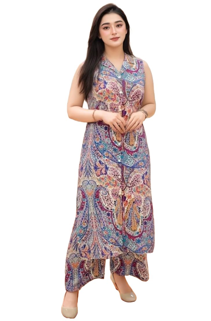 ANNI DESIGNER Womens Rayon Viscose A-Line Printed Kurta with Palazzo (KARNAN Multi_XXL_Multicolor_XX-Large)