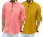 Royalscout MenS Cotton Polyester Blend Solid Regular Fit Full Sleeve Short Kurta | Ethnic, Lightweight Summer Kurta For Daily &