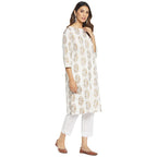 Fabindia Off White Cotton Printed Knee Length Kurta